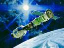 A NASA artist's rendering of the Apollo-Soyuz linkup in space 40 years ago.